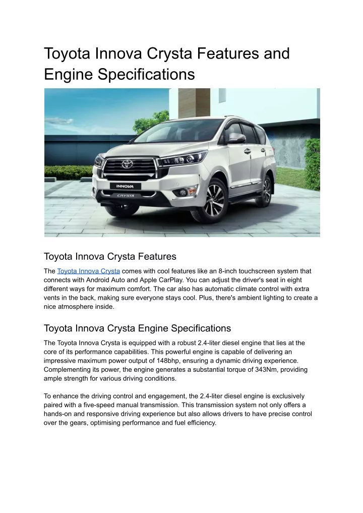 toyota innova crysta features and engine