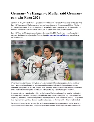 Germany Vs Hungary Muller said Germany can win Euro 2024