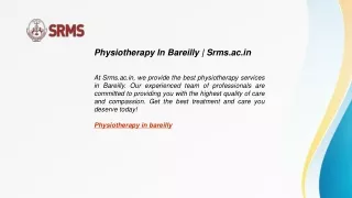Physiotherapy In Bareilly | Srms.ac.in