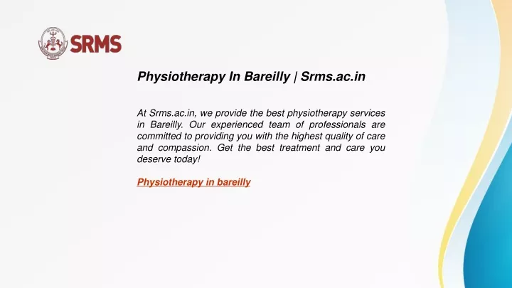 physiotherapy in bareilly srms ac in