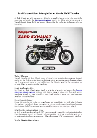 Zard Exhaust USA - Triumph Ducati Honda BMW Yamaha