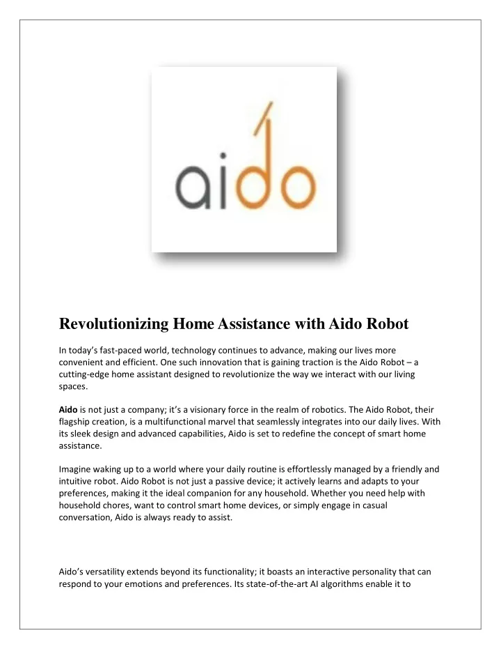 revolutionizing home assistance with aido robot