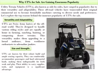 Why UTVs for Sale Are Gaining Enormous Popularity