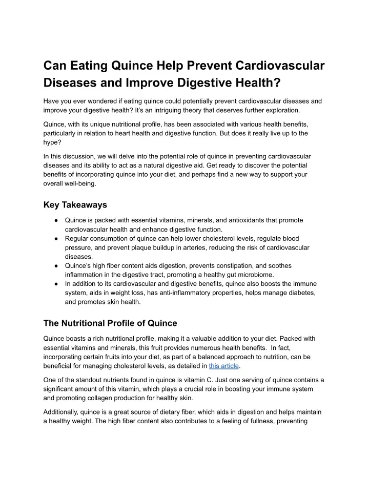 can eating quince help prevent cardiovascular