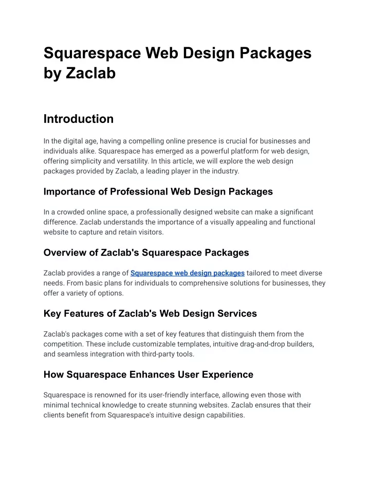 squarespace web design packages by zaclab