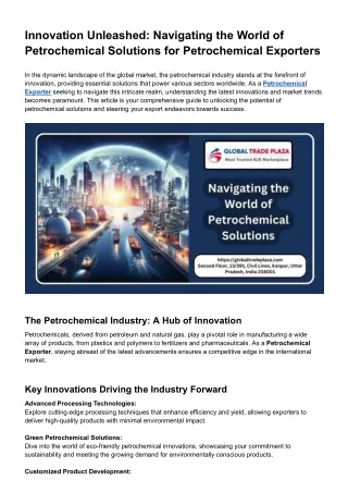 Innovation Unleashed_ Navigating the World of Petrochemical Solutions for Petrochemical Exporters