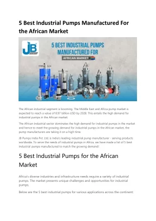 5 Best Industrial Pumps Manufactured For the African Market