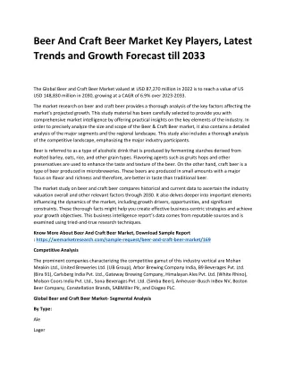 beer and craft beer market key players latest