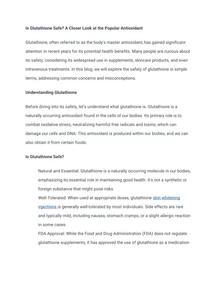 is glutathione safe a closer look at the popular