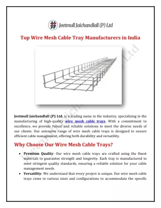 Top Wire Mesh Cable Tray Manufacturers in India