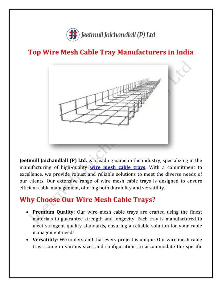 top wire mesh cable tray manufacturers in india