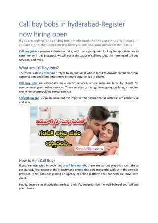 Call boy bobs in hyderabad-Register now hiring open