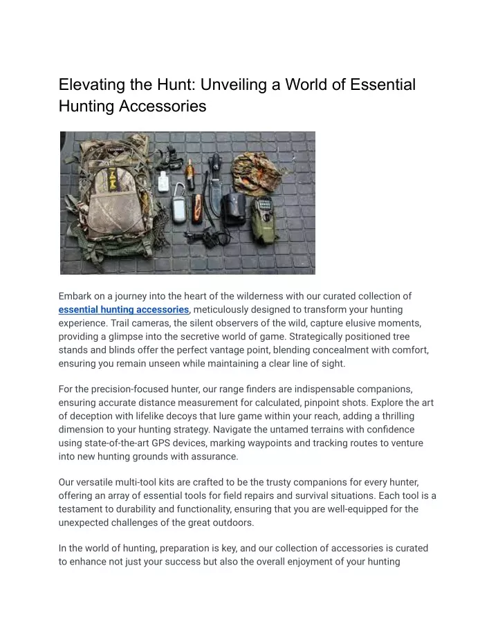 elevating the hunt unveiling a world of essential