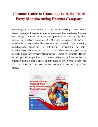 Ultimate Guide to Choosing the Right Third Party Manufacturing Pharma Company