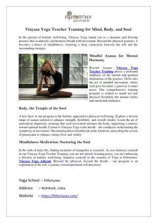 Vinyasa Yoga Teacher Training for Mind, Body, and Soul