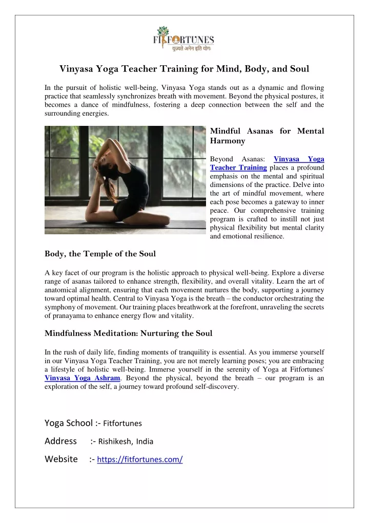 vinyasa yoga teacher training for mind body