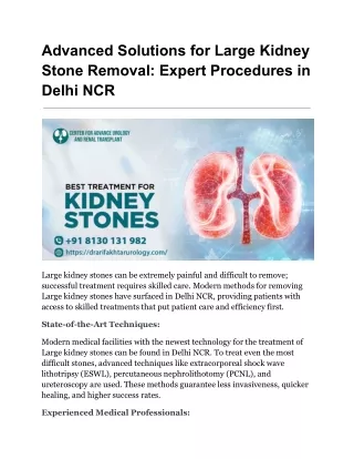Large Kidney Stone Removal in Delhi NCR