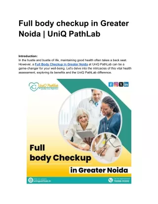 Full body checkup in Greater Noida | UniQ PathLab