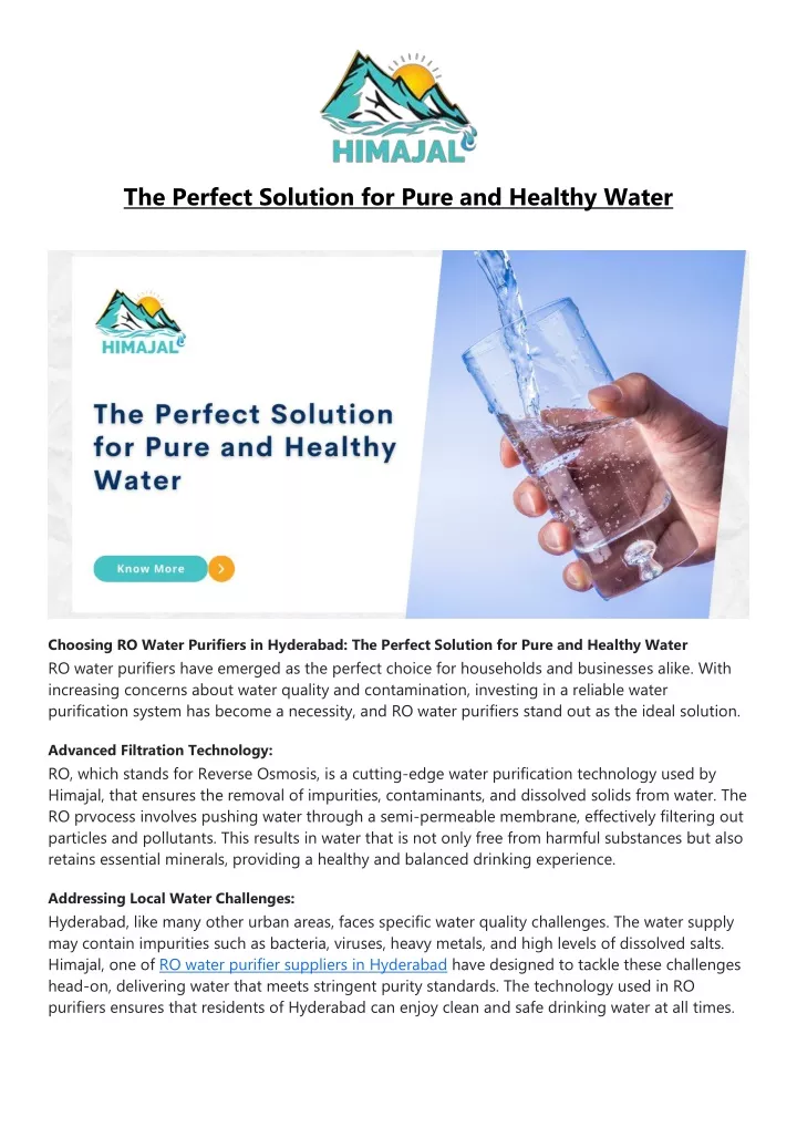 the perfect solution for pure and healthy water