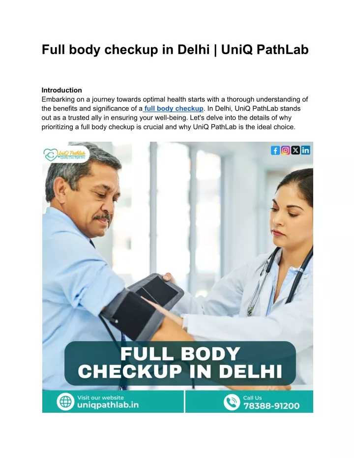 full body checkup in delhi uniq pathlab