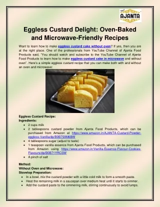 Eggless custard cake without oven