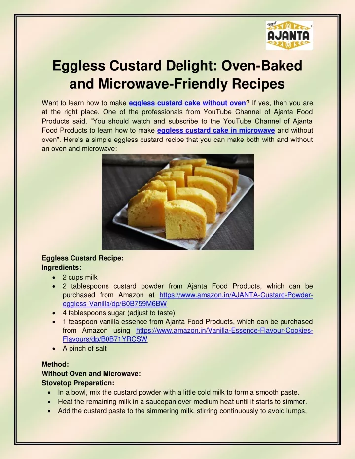 eggless custard delight oven baked and microwave