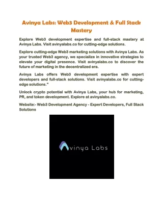 Avinya Labs: Web3 Development & Full Stack Mastery