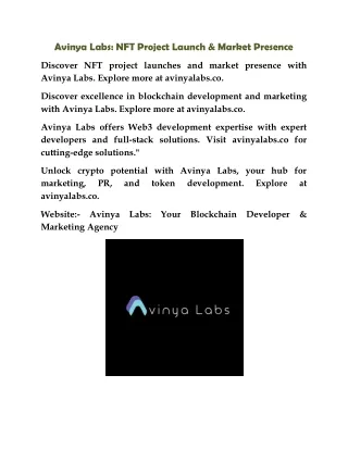 Avinya Labs: NFT Project Launch & Market Presence