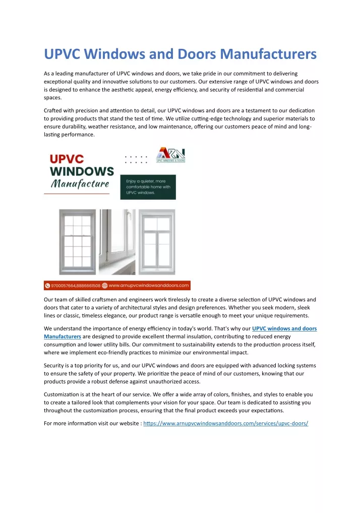 upvc windows and doors manufacturers