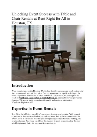 Unlocking Event Success with Table and Chair Rentals at Rent Right for All in Houston