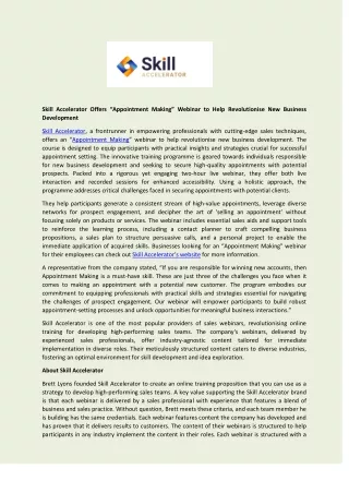 skill accelerator offers appointment making