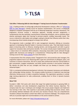 tlsa offers influencing skills for sales managers
