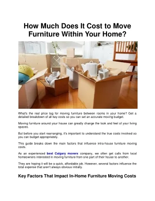 How Much Does It Cost to Move Furniture Within Your Home