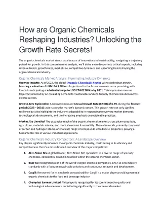 Unveiling the Top Players in the Organic Chemicals Market!