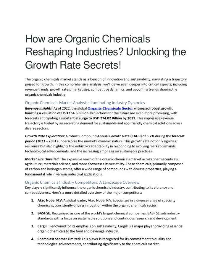 how are organic chemicals reshaping industries unlocking the growth rate secrets