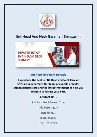 Ent Head And Neck Bareilly | Srms.ac.in