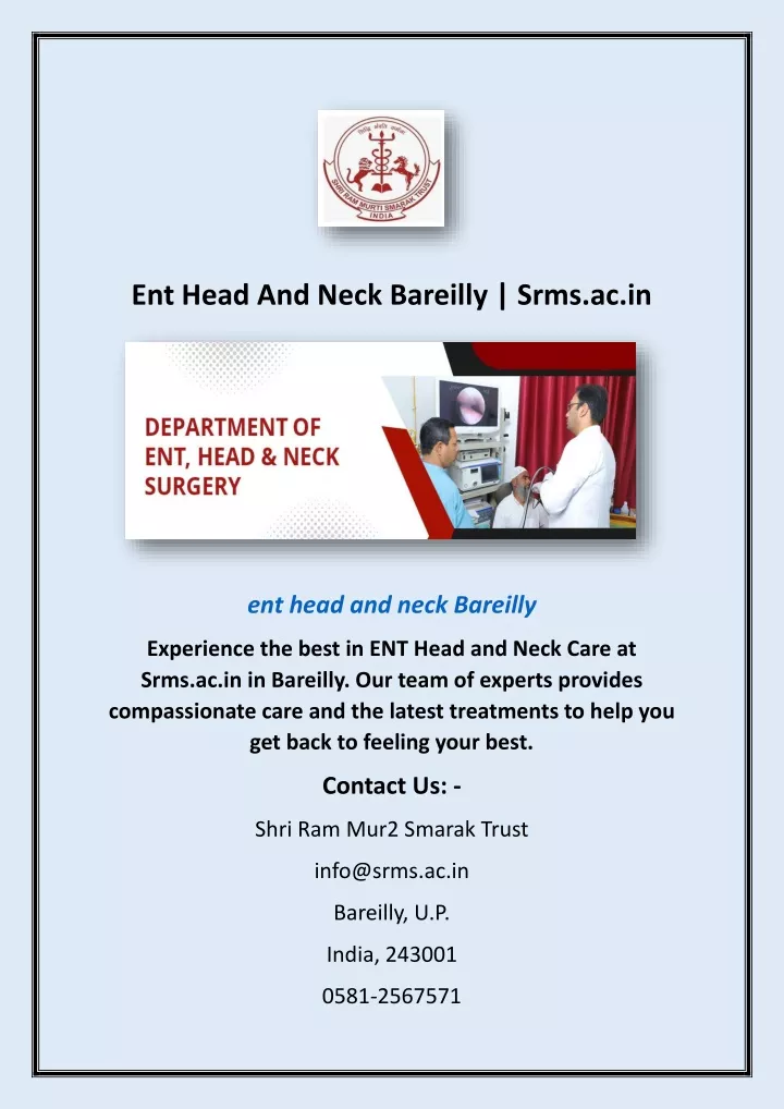 ent head and neck bareilly srms ac in