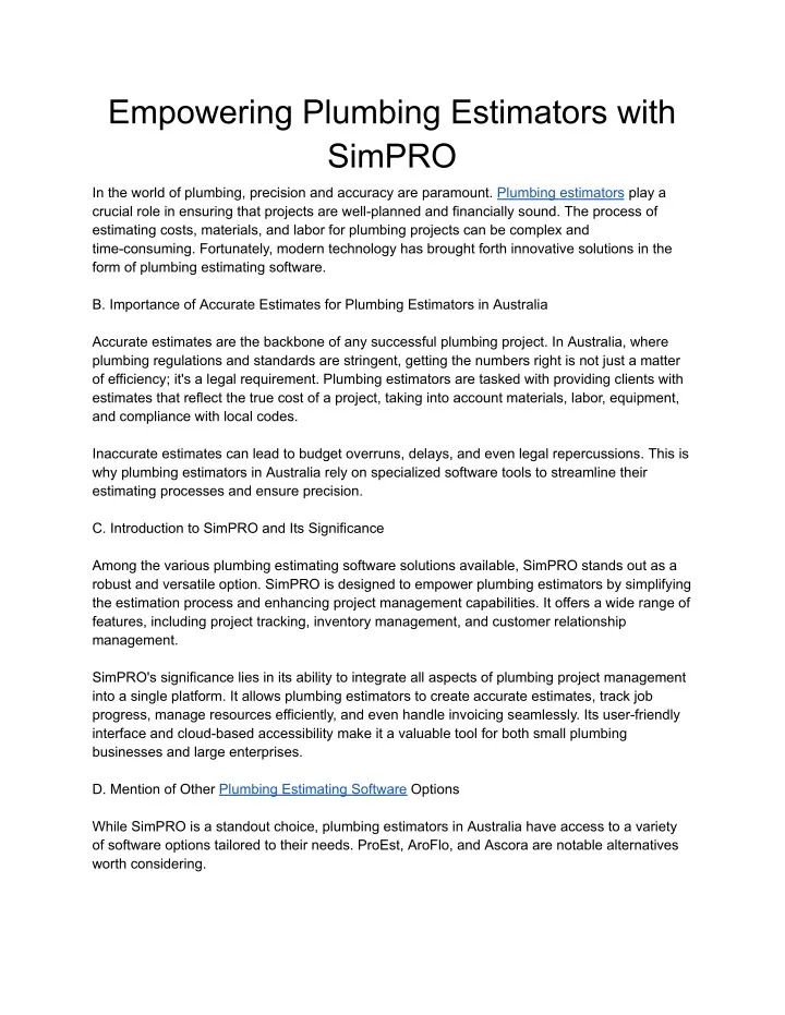 empowering plumbing estimators with simpro