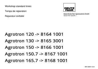 Deutz Fahr Agrotron 120 Tractor Parts Catalogue Manual