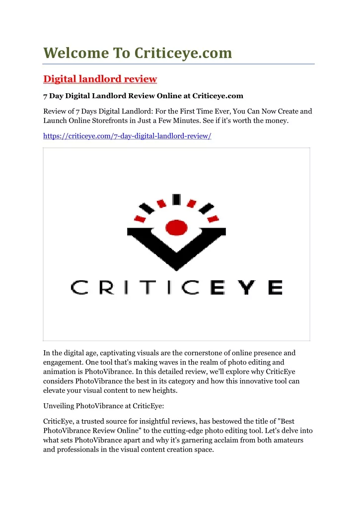 welcome to criticeye com