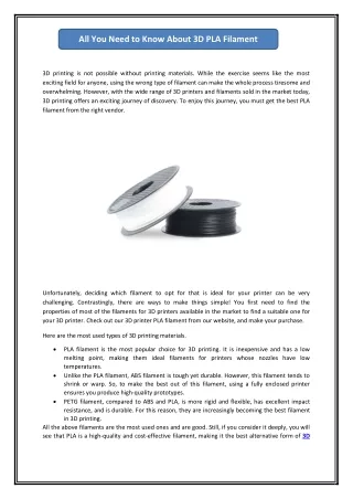 all you need to know about 3d pla filament