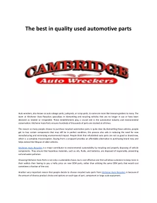 The best in quality used automotive parts