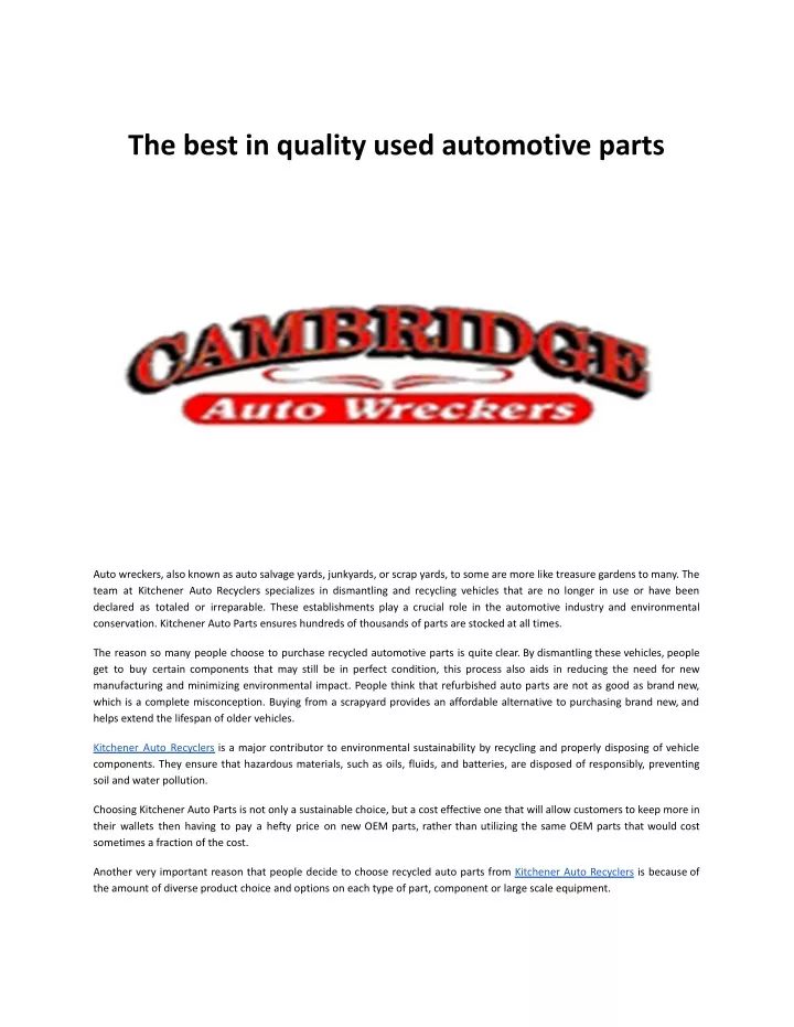 the best in quality used automotive parts