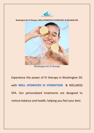 Washington DC IV Therapy | WELL HYDRATED IV HYDRATION  & WELLNESS SPA