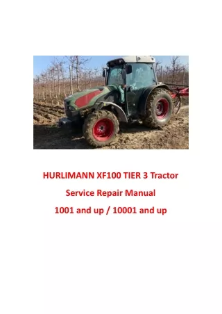 HURLIMANN XF100 TIER 3 Tractor Service Repair Manual (Serial No 10001 and up)