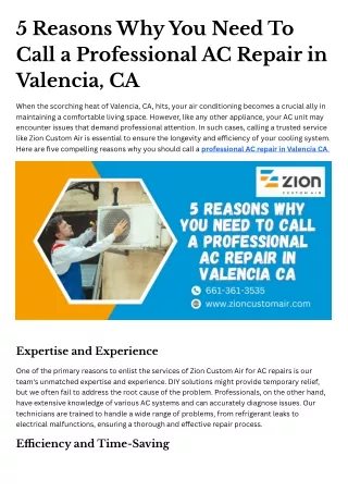 5 Reasons Why You Need To Call a Professional AC Repair in Valencia CA