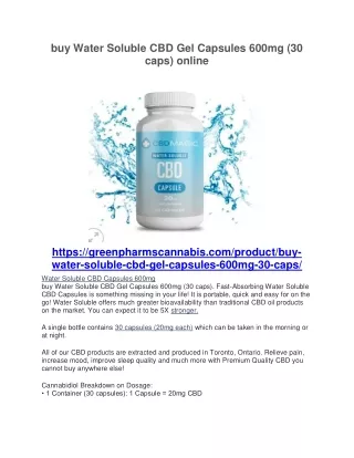 buy Water Soluble CBD Gel Capsules 600mg