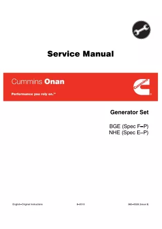 Cummins Onan BGE Generator Set Service Repair Manual