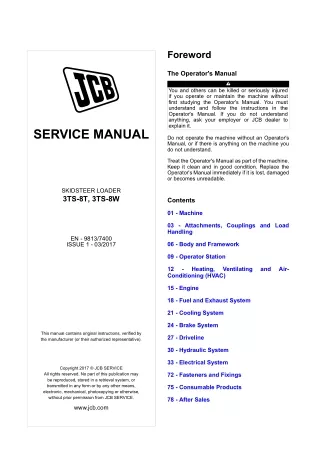 JCB 3TS-8W Skid Steer Loader Service Repair Manual (from 2475701 and up)