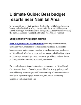 Best budget resorts near Nainital